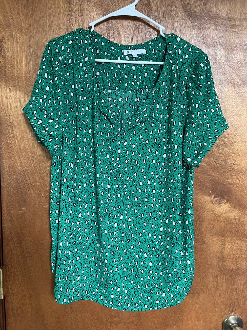 DR2 Emerald Green Short Sleeve Printed Blouse